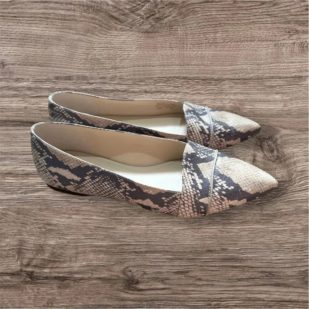 Womens Cole Haan Gray and Tan Leather Snake Print Pointed Toe Flats Size US 8.5B